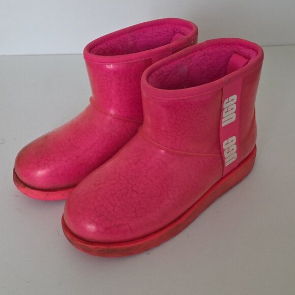 UGG | Classic Clear Mini Dragon Fruit Pink Waterproof Rain Boots Size 4 - Picture 2 of 7